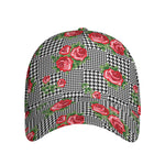 Red Roses Houndstooth Pattern Print Baseball Cap
