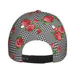 Red Roses Houndstooth Pattern Print Baseball Cap