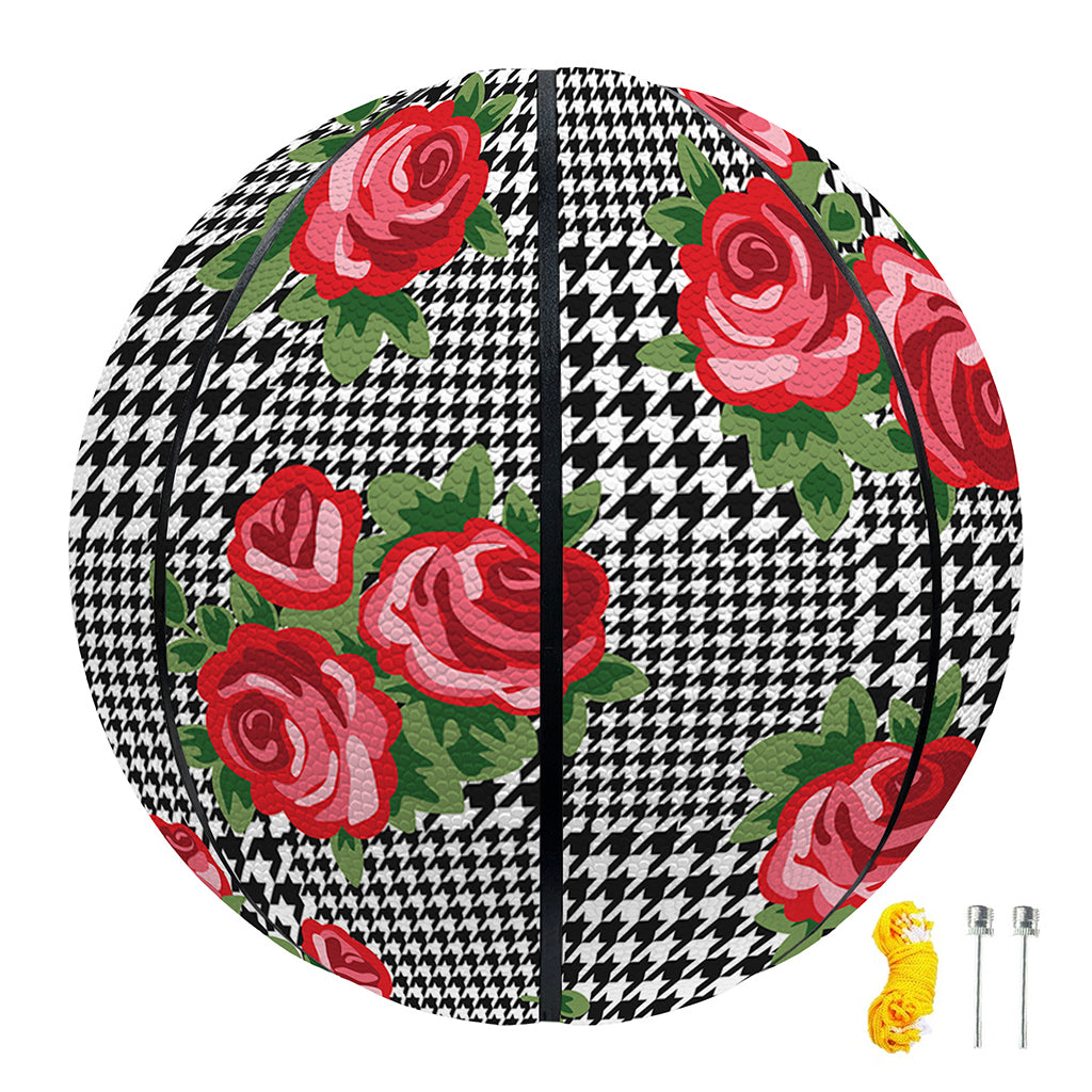Red Roses Houndstooth Pattern Print Basketball