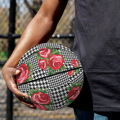 Red Roses Houndstooth Pattern Print Basketball