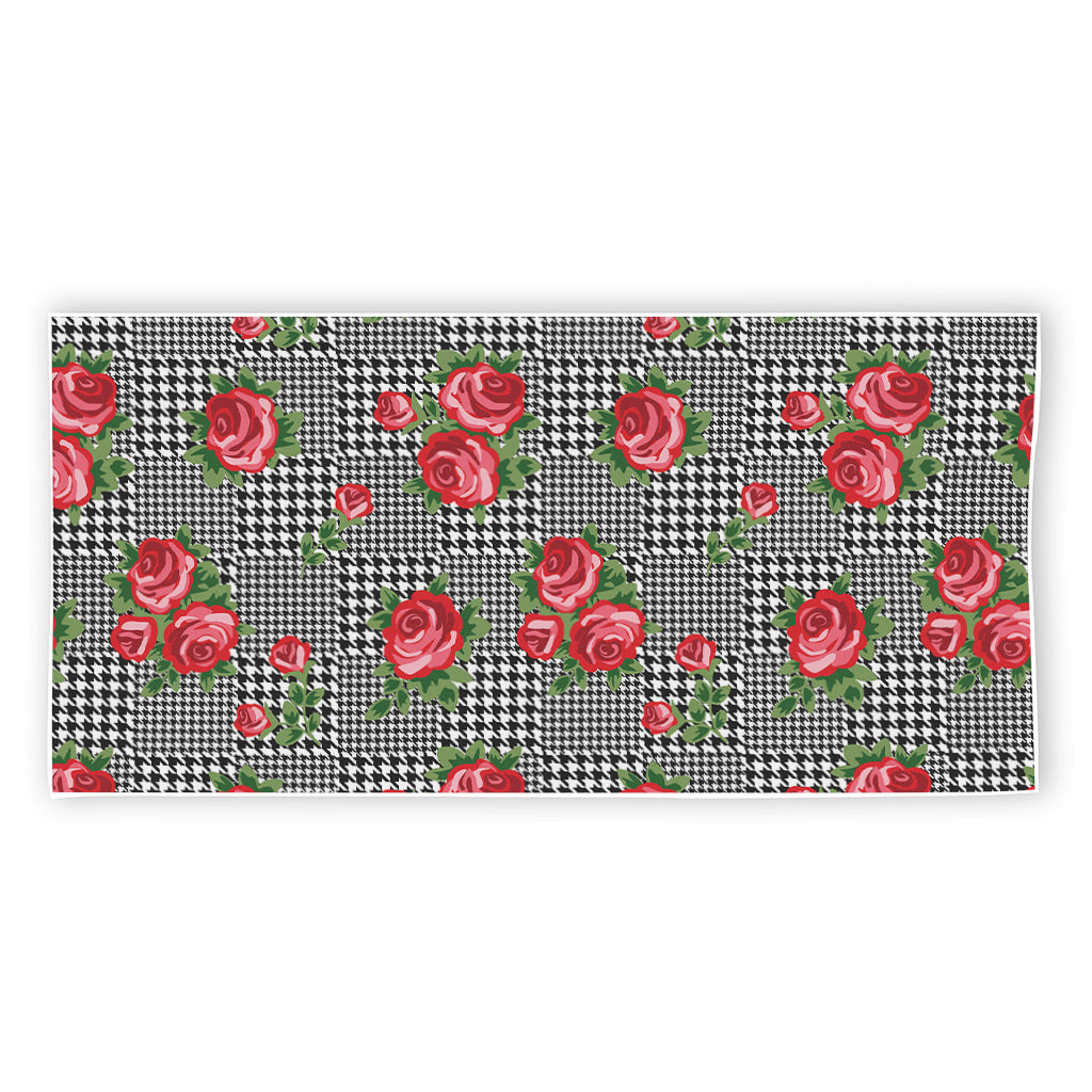 Red Roses Houndstooth Pattern Print Beach Towel
