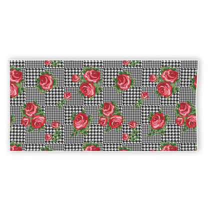 Red Roses Houndstooth Pattern Print Beach Towel