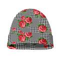 Red Roses Houndstooth Pattern Print Beanie