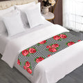 Red Roses Houndstooth Pattern Print Bed Runner