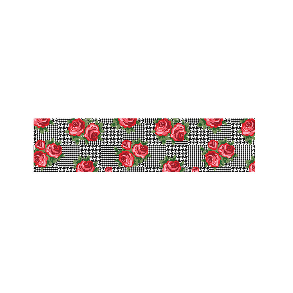 Red Roses Houndstooth Pattern Print Bed Runner