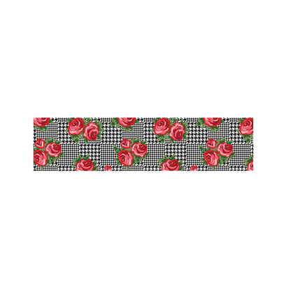 Red Roses Houndstooth Pattern Print Bed Runner