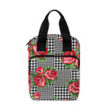 Red Roses Houndstooth Pattern Print Bible Tote Bag