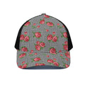 Red Roses Houndstooth Pattern Print Black Mesh Trucker Hat