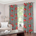 Red Roses Houndstooth Pattern Print Dimout Grommet Curtains