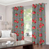 Red Roses Houndstooth Pattern Print Blackout Grommet Curtains