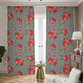 Red Roses Houndstooth Pattern Print Dimout Pencil Pleat Curtains