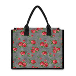 Red Roses Houndstooth Pattern Print Canvas Tote Bag