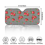 Red Roses Houndstooth Pattern Print Car Windshield Sun Shade