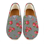 Red Roses Houndstooth Pattern Print Casual Shoes