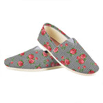 Red Roses Houndstooth Pattern Print Casual Shoes