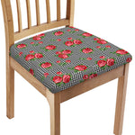 Red Roses Houndstooth Pattern Print Chair Cushion Cover