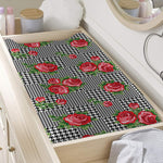 Red Roses Houndstooth Pattern Print Changing Pad Cover