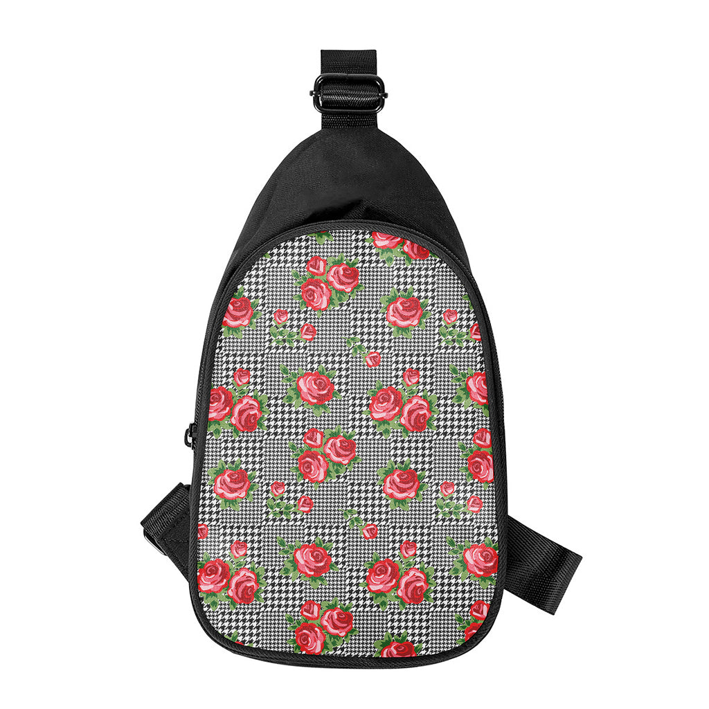 Red Roses Houndstooth Pattern Print Chest Bag