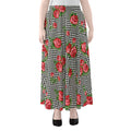 Red Roses Houndstooth Pattern Print Chiffon Maxi Skirt