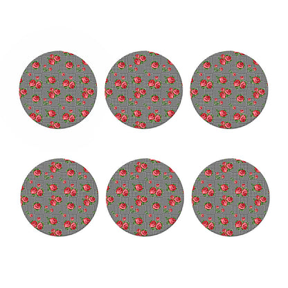 Red Roses Houndstooth Pattern Print Coaster Set