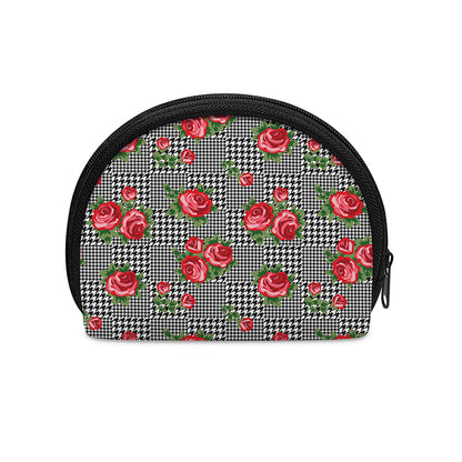 Red Roses Houndstooth Pattern Print Coin Purse