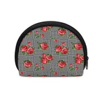 Red Roses Houndstooth Pattern Print Coin Purse