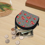 Red Roses Houndstooth Pattern Print Coin Purse