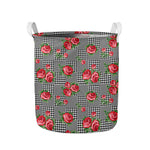 Red Roses Houndstooth Pattern Print Collapsible Laundry Basket