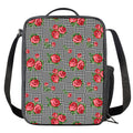 Red Roses Houndstooth Pattern Print Crossbody Lunch Bag