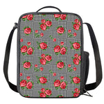 Red Roses Houndstooth Pattern Print Crossbody Lunch Bag