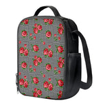 Red Roses Houndstooth Pattern Print Crossbody Lunch Bag