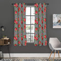 Red Roses Houndstooth Pattern Print Grommet Curtain Panels