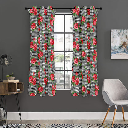 Red Roses Houndstooth Pattern Print Curtain