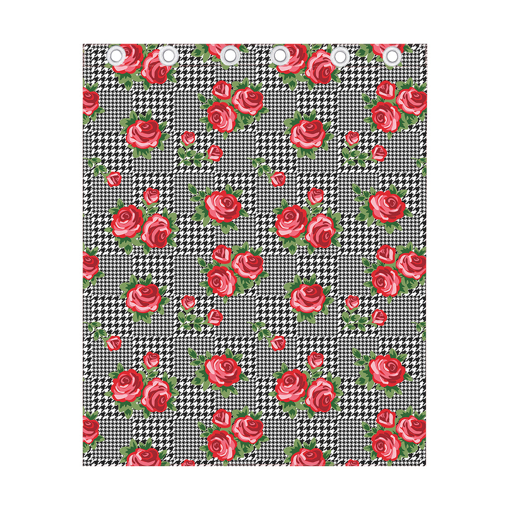Red Roses Houndstooth Pattern Print Curtain