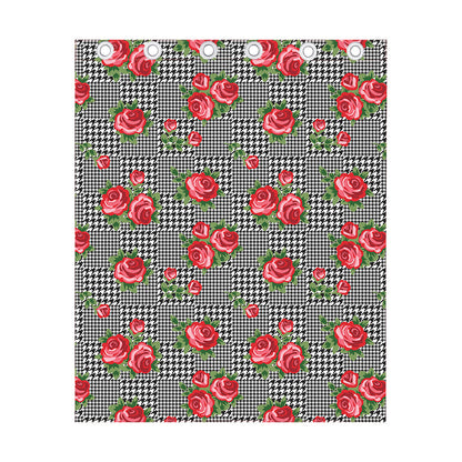 Red Roses Houndstooth Pattern Print Curtain