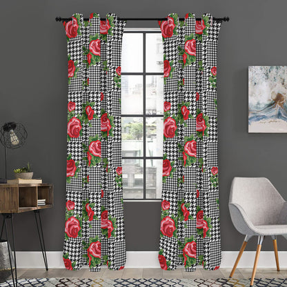 Red Roses Houndstooth Pattern Print Curtain