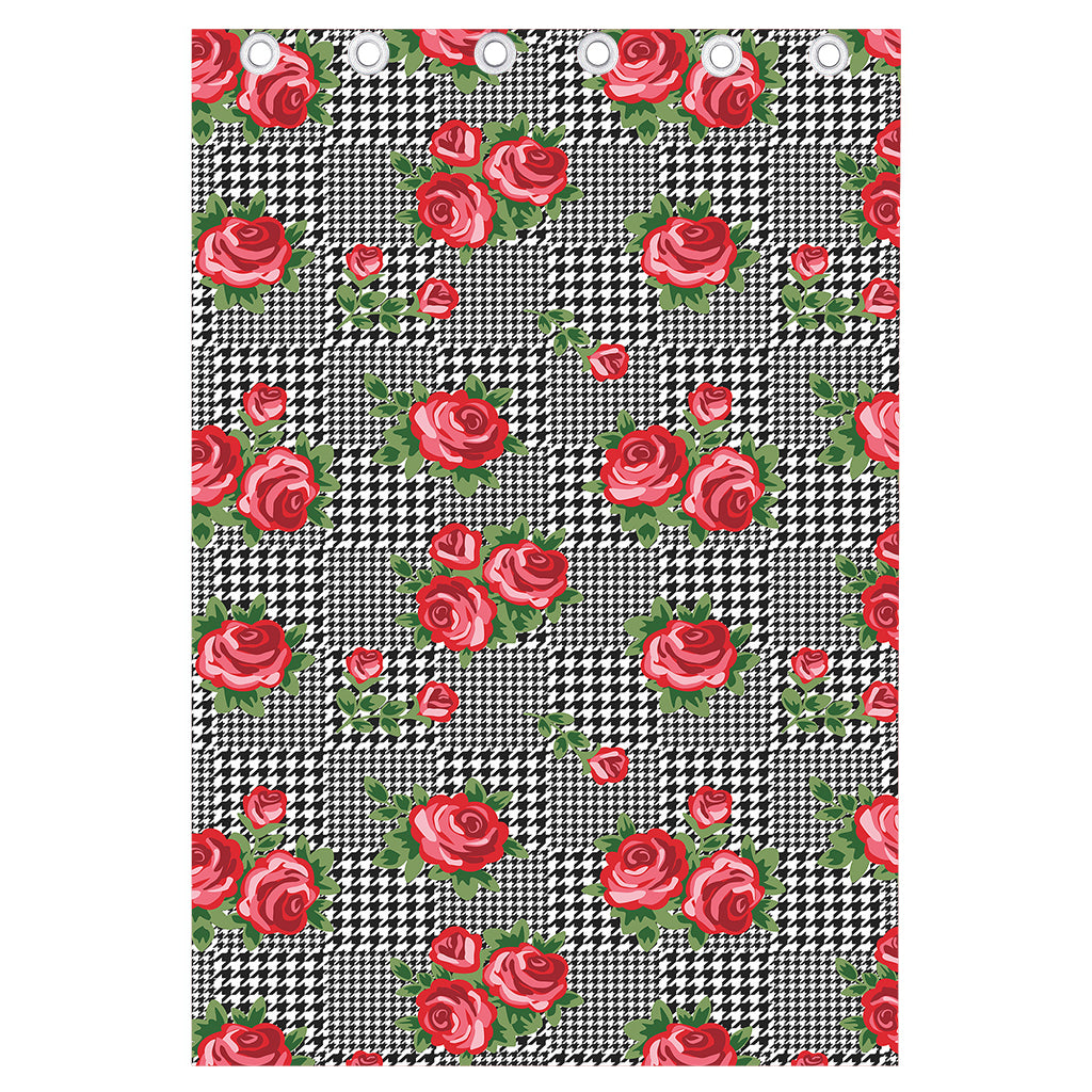 Red Roses Houndstooth Pattern Print Curtain