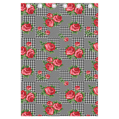 Red Roses Houndstooth Pattern Print Curtain