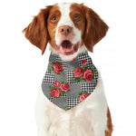 Red Roses Houndstooth Pattern Print Dog Bandana