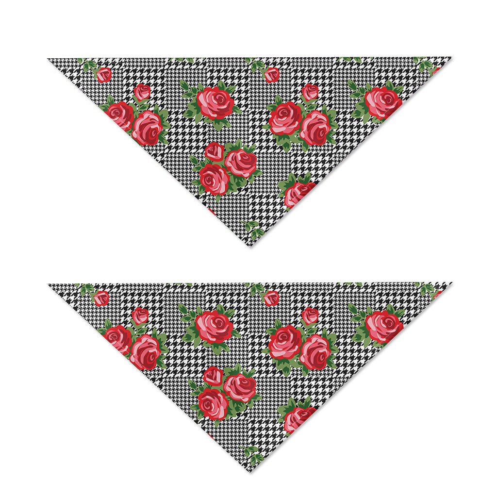 Red Roses Houndstooth Pattern Print Dog Bandana