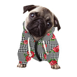 Red Roses Houndstooth Pattern Print Dog Zip Up Hoodie