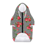 Red Roses Houndstooth Pattern Print Dog Zip Up Hoodie