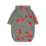 Red Roses Houndstooth Pattern Print Dog Zip Up Hoodie