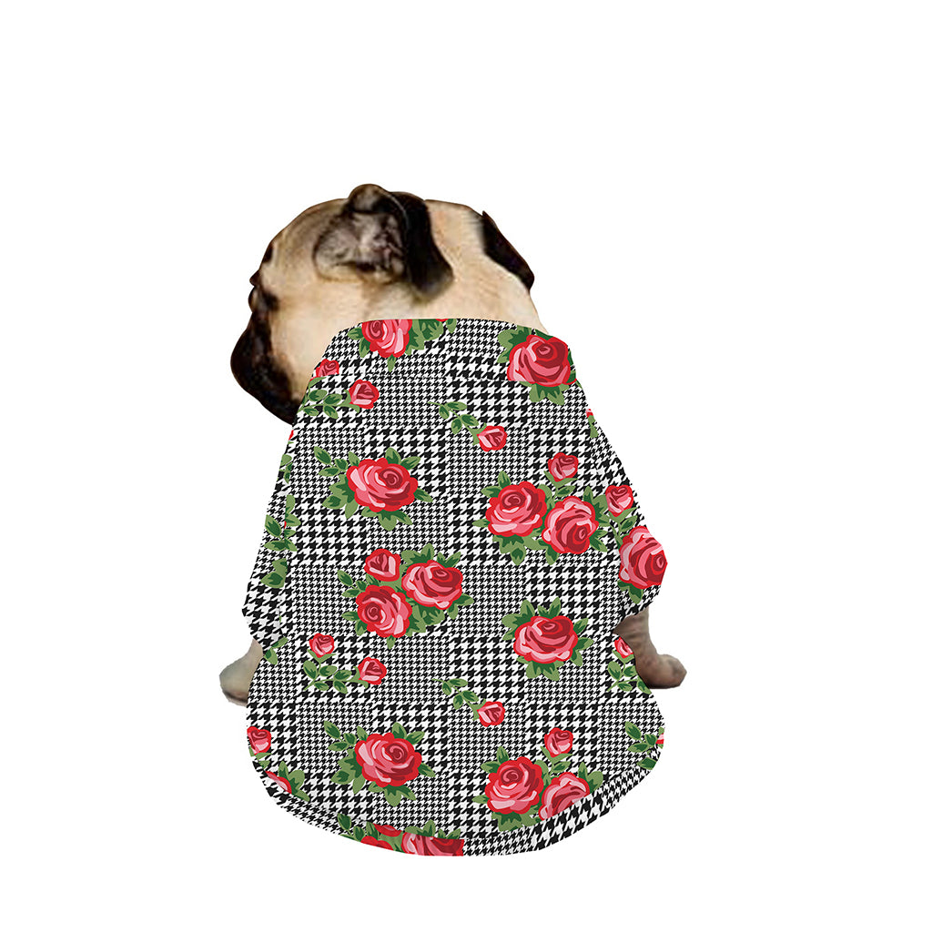 Red Roses Houndstooth Pattern Print Dog Zip Up Jacket