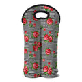 Red Roses Houndstooth Pattern Print Double Neoprene Wine Tote
