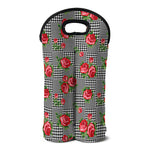 Red Roses Houndstooth Pattern Print Double Neoprene Wine Tote