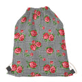 Red Roses Houndstooth Pattern Print Drawstring Bag