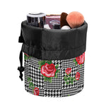 Red Roses Houndstooth Pattern Print Drawstring Makeup Bag