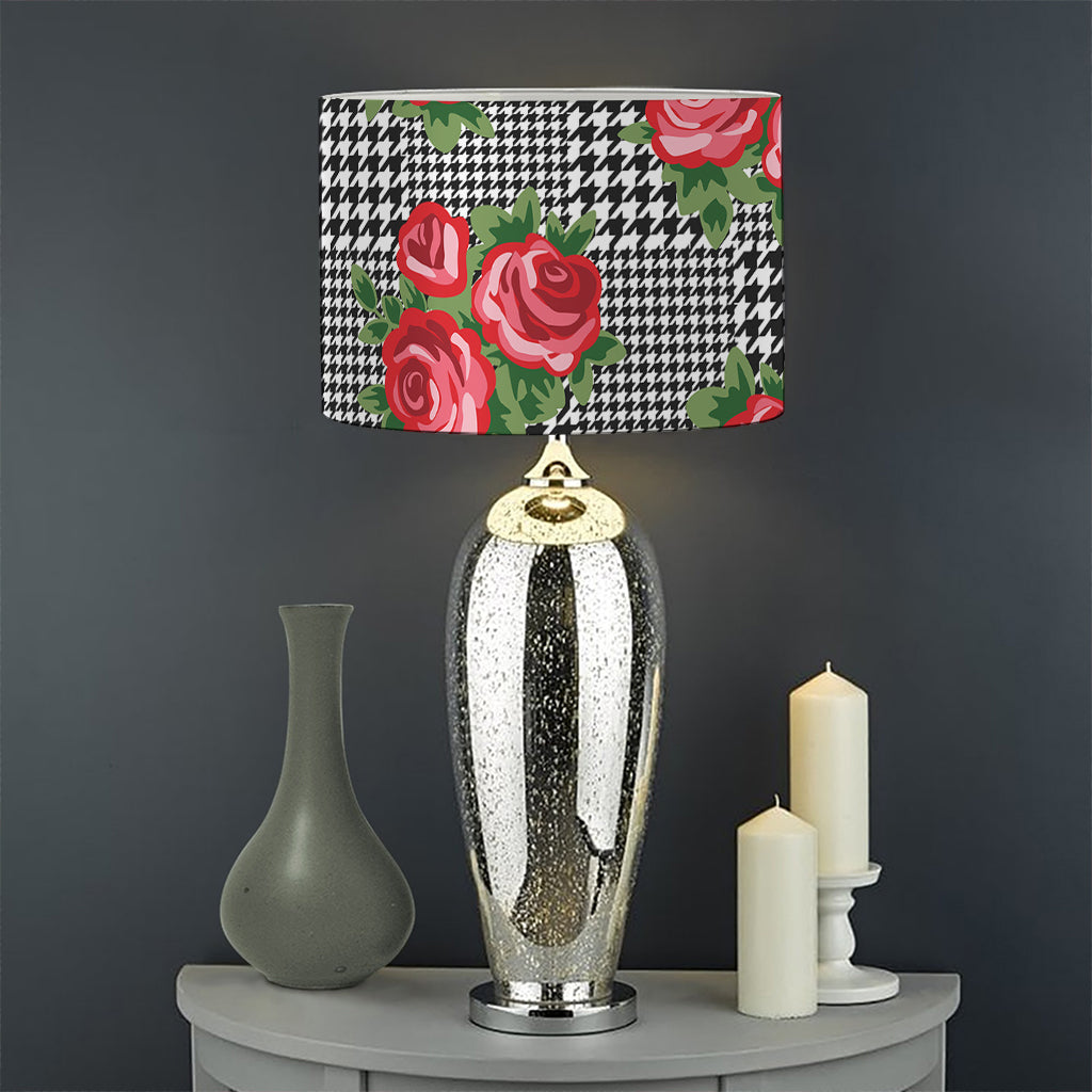 Red Roses Houndstooth Pattern Print Drum Lamp Shade