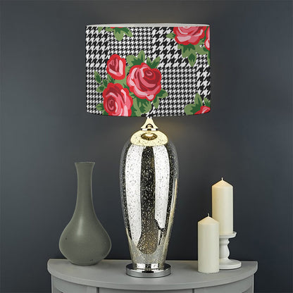 Red Roses Houndstooth Pattern Print Drum Lamp Shade